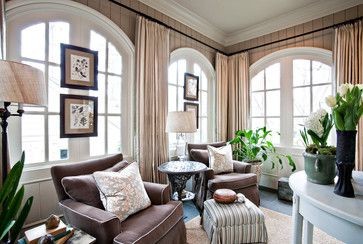 Design ideas for a mid-sized traditional formal open concept living room in Los Angeles with beige walls, ceramic floors, no fireplace, no tv and blue floor.