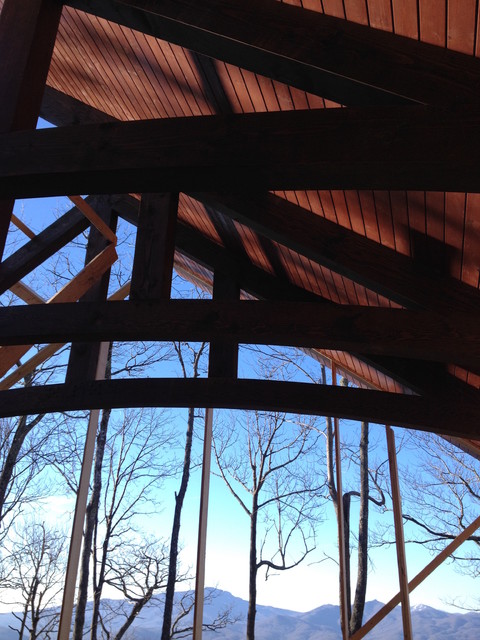 Timber Frames During Construction rustik-vardagsrum