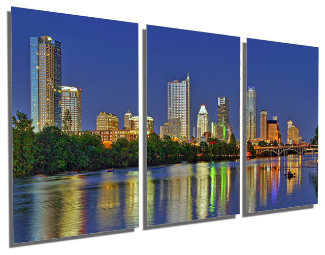 Austin, Texas Skyline, Metal Print Wall Art, 3 Panel Split, Triptych