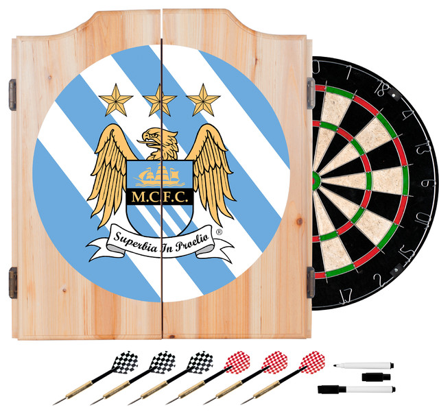 Premier League Manchester City Dart Cabinet Includes Darts And Board Premier League Manchester City Dart Cabinet Includes Darts And Board