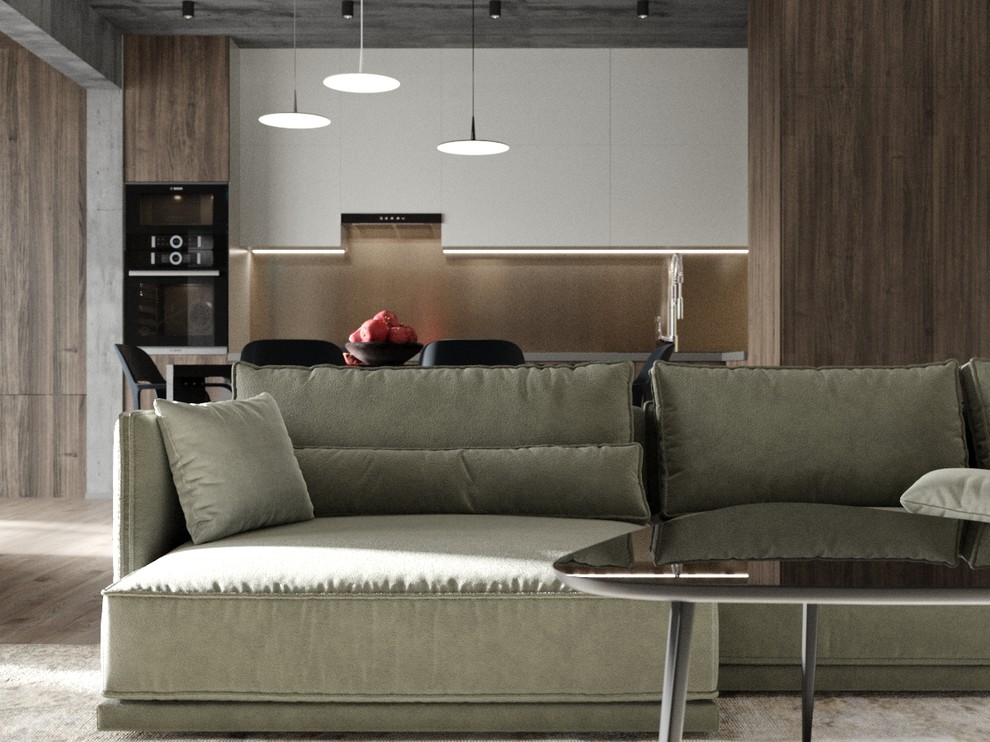 Брутальный интерьер для молодого мужчины. Гостиная-студия.