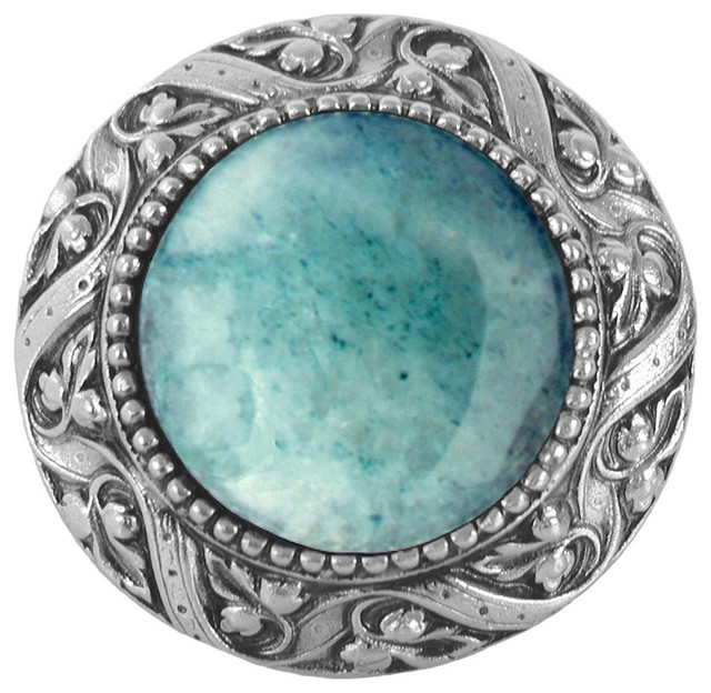 Victorian Knob Antique Style Pewter With Green Aventurine