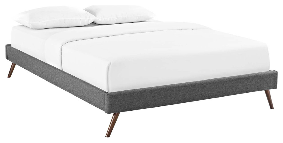 Loryn Full Fabric Bed Frame with Round Splayed Legs Midcentury