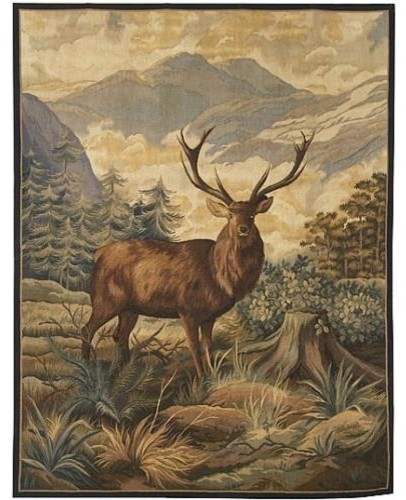 Tapestry Aubusson Stag Deer Right-Facing Right 54x70 70x54 Brown With