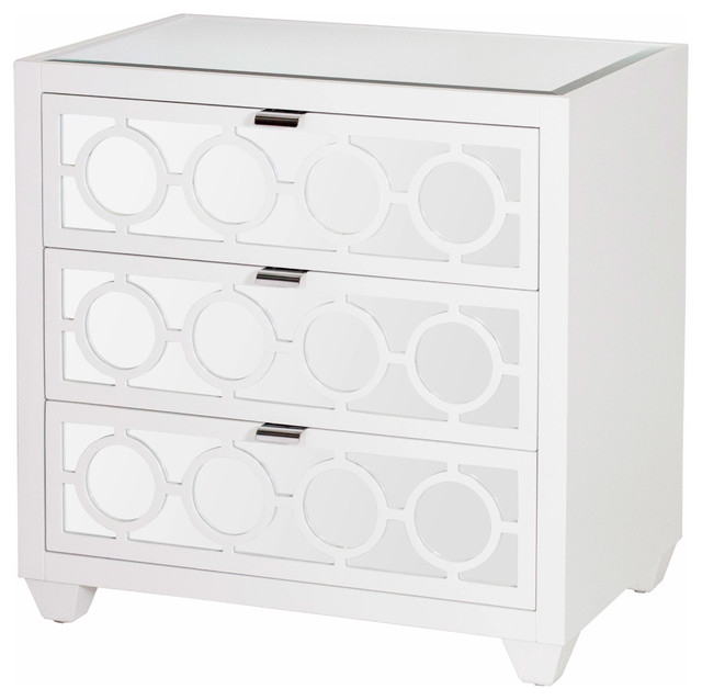 Malta Global Bazaar White Lacquer Mirror Nightstand Dresser