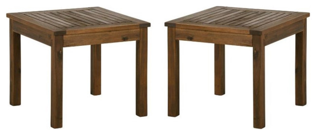 Home Square Wood Patio Simple Side Table in Dark Brown - Set of 2 ...