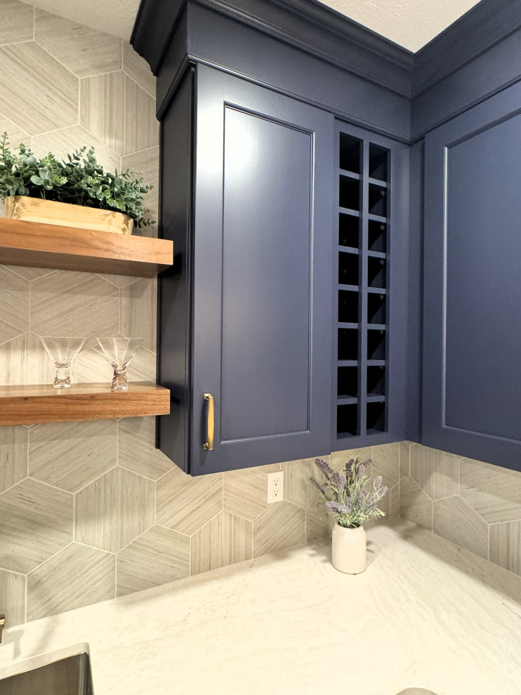 Hexagon Tile Backsplash | Transitional Home Bar