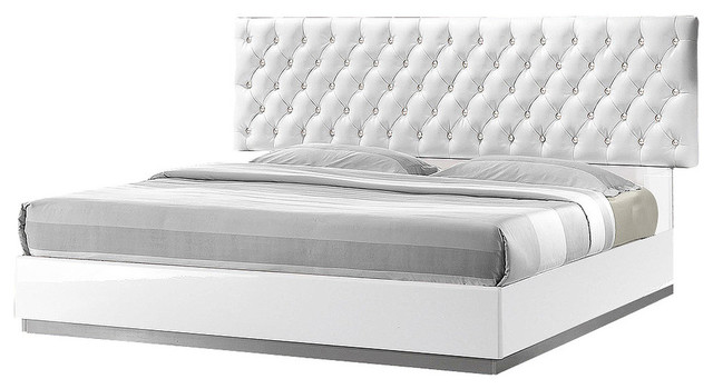 Seville White Tufted Platform Bed, Tufted Queen Bed White