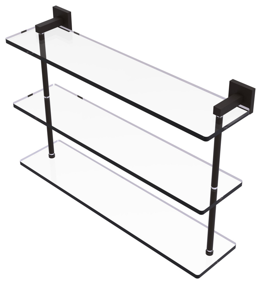 Montero Collection 16" Triple Tiered Glass Shelf Modern Bathroom