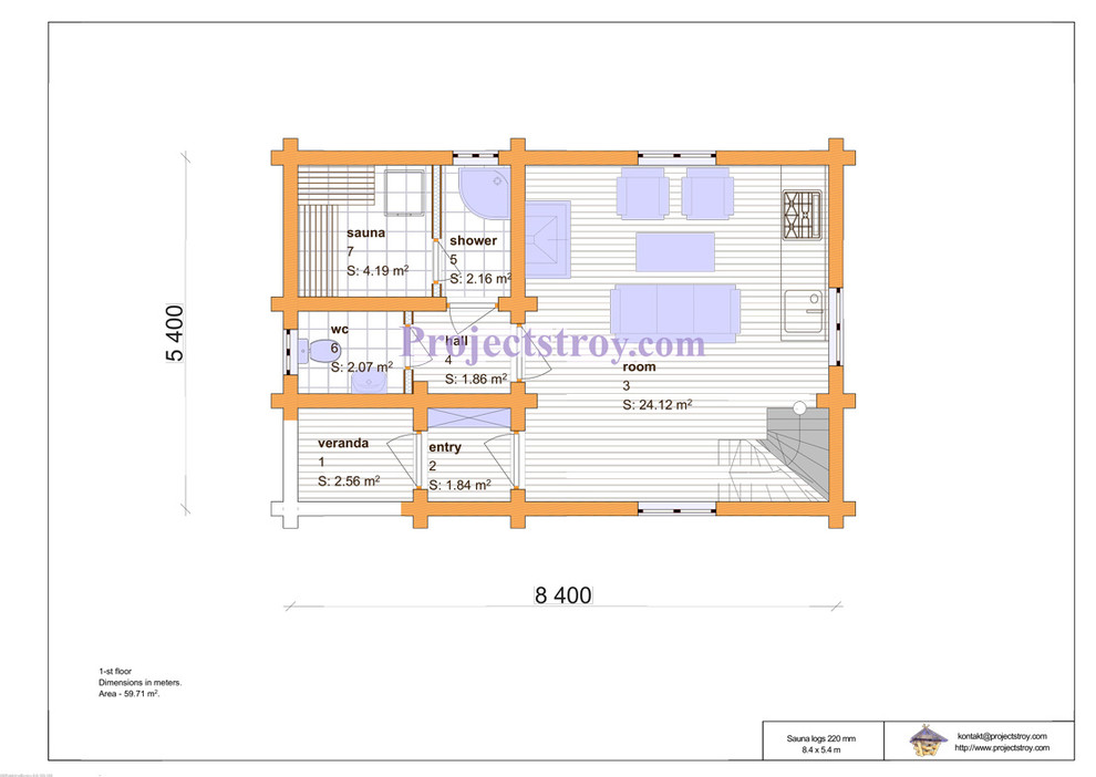 Проект бани из оцилиндрованного бревна под дикий сруб