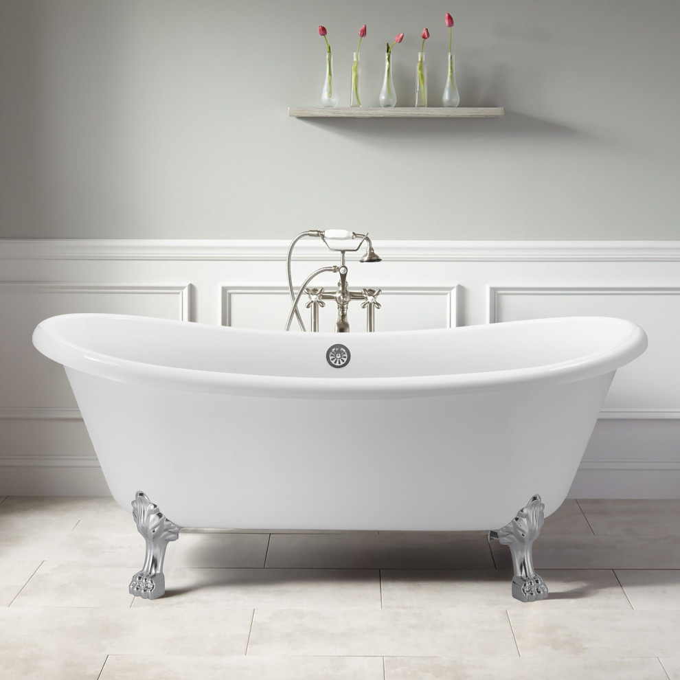 67 in Acrylic Freestanding Bathtub With Clawfoot, Contemporary Soaking