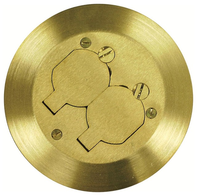 Floor Box Cover Brass Duplex Receptacle, 5.75" Diameter Contemporary