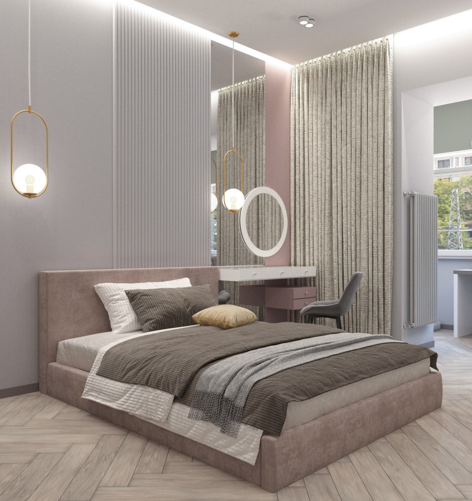 Просторная квартира в синими стенами