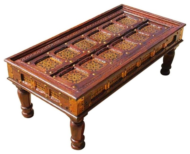 Yakima Rustic Handcrafted Traditional Brass Solid Wood Coffee Table