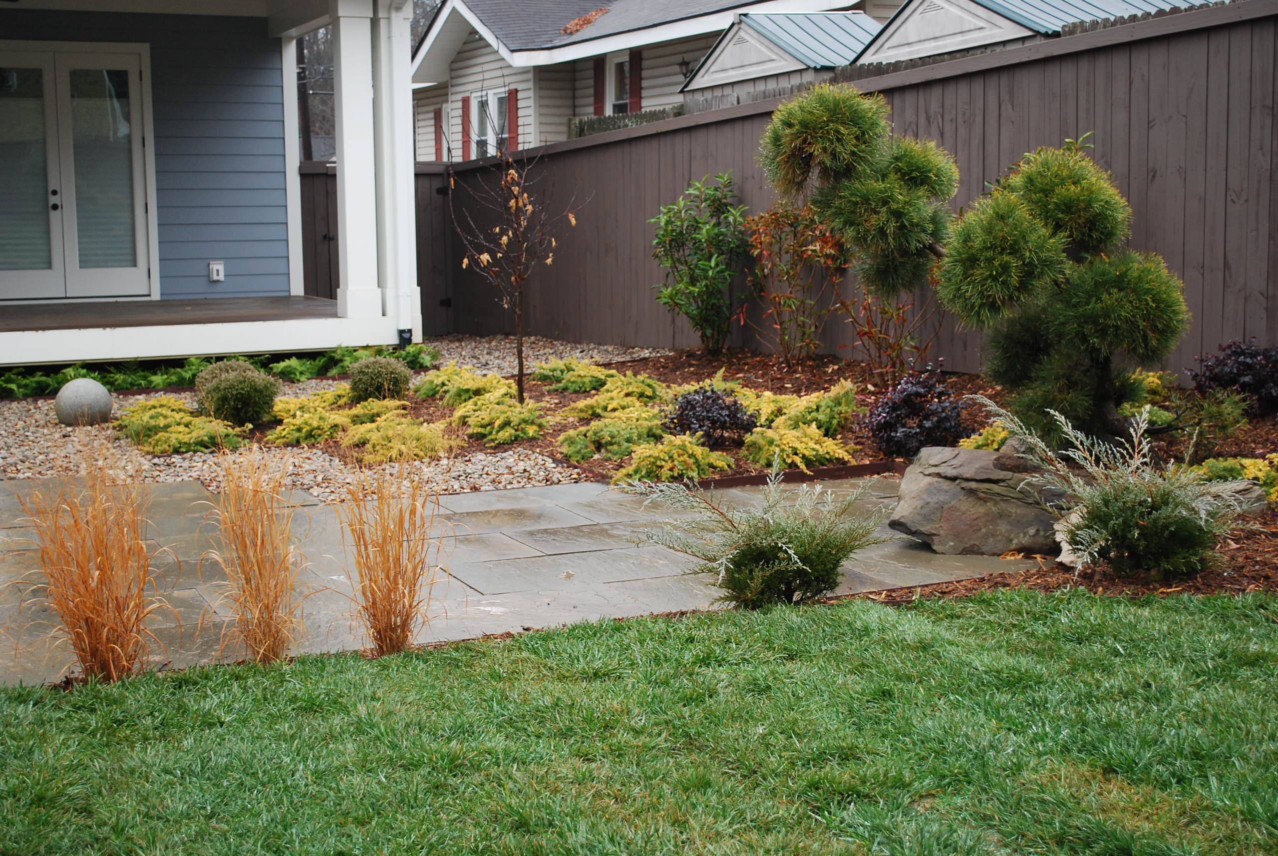 Patio and plantings, December 2014.