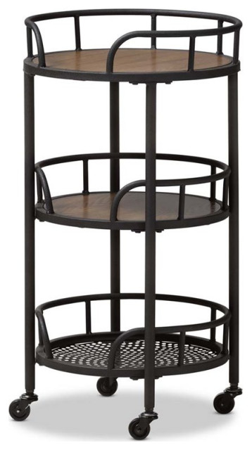 Bowery Hill Modern 3 Tier Metal Mobile Serving Cart in Black