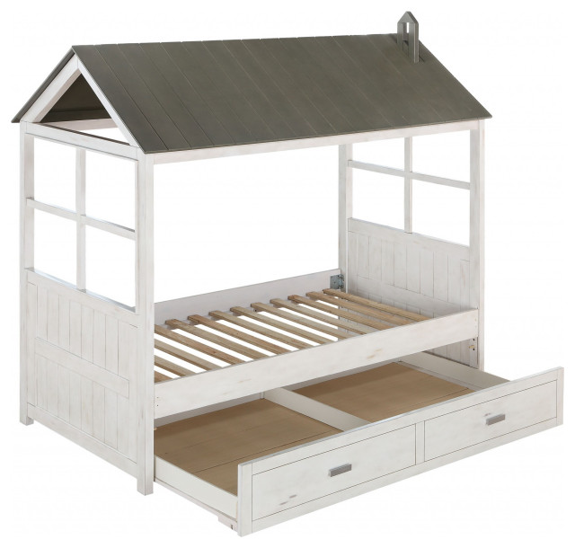 44 X80 X80 Weathered White Washed Gray Wood Twin Bed Transitional Kids Beds By Homeroots Houzz