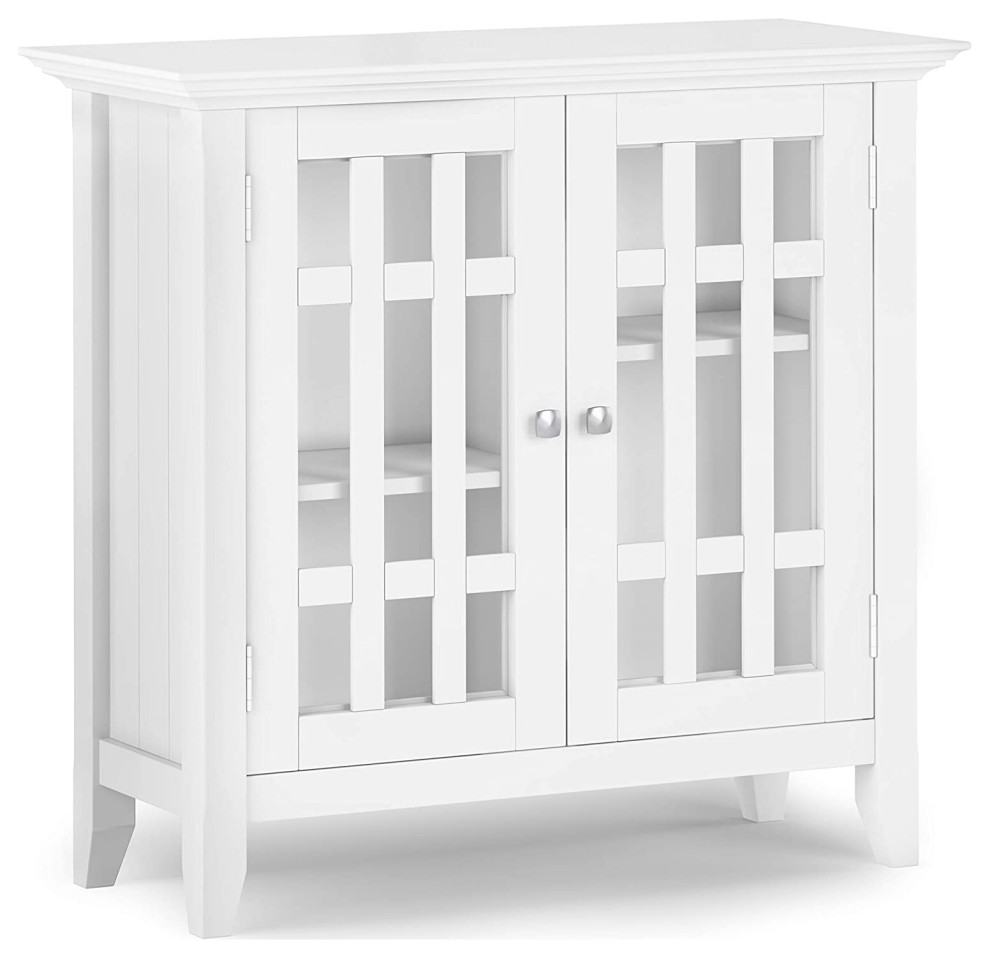 Low Storage White Finish With Double Glass Doors and Inner