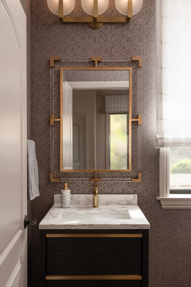 Example of a transitional powder room design in Santa Barbara