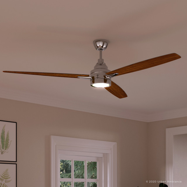 Luxury Mid Century Modern Ceiling Fan, Chrome, UHP9043, Tybee