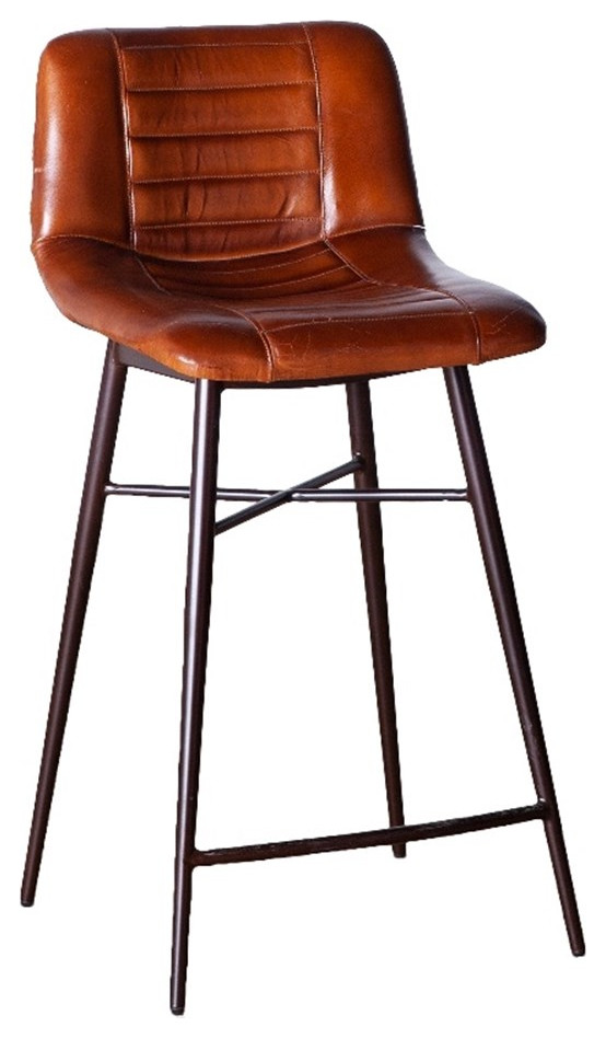 World Interiors Hudson Leather Counter Chair in Vintage Tan Brown - Bar