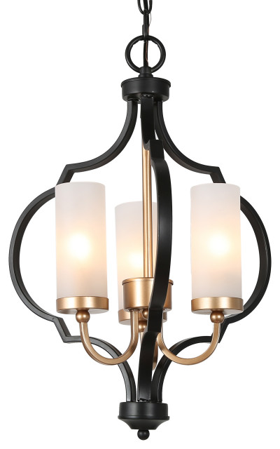 LNC 3-Light Transitional Globe Black Cage and Glass Chandelier 19"H