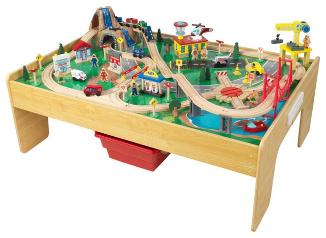 KidKraft 120 Piece Adventure Town Railway Train Table Set in Natural - Kids Toys And Games - by