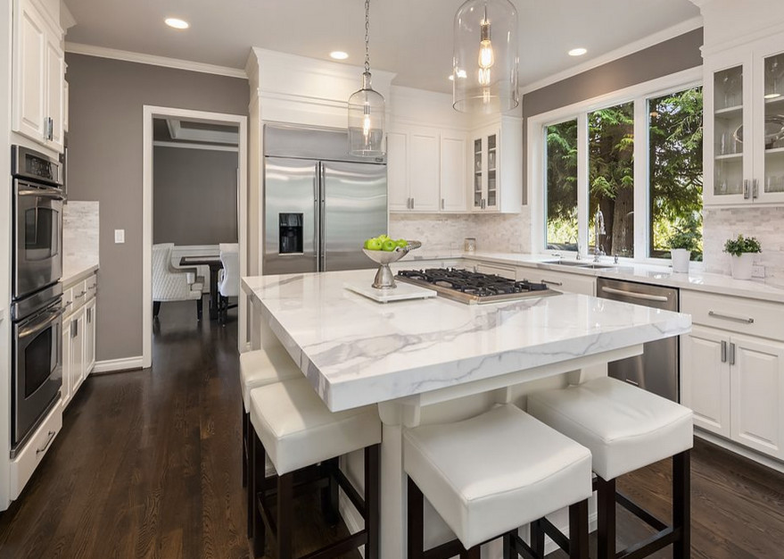 Example of a transitional kitchen design in Seattle