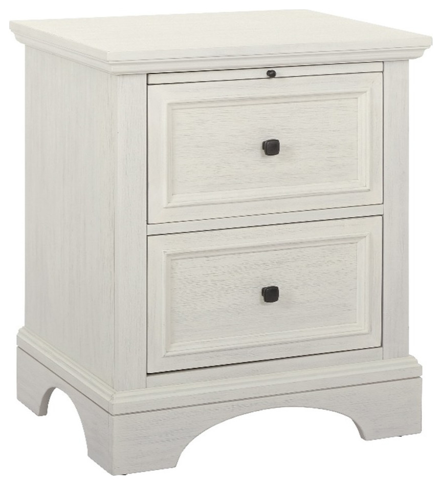 Farmhouse Basics 2 Drawer Nightstand in Rustic White Finish Engineered