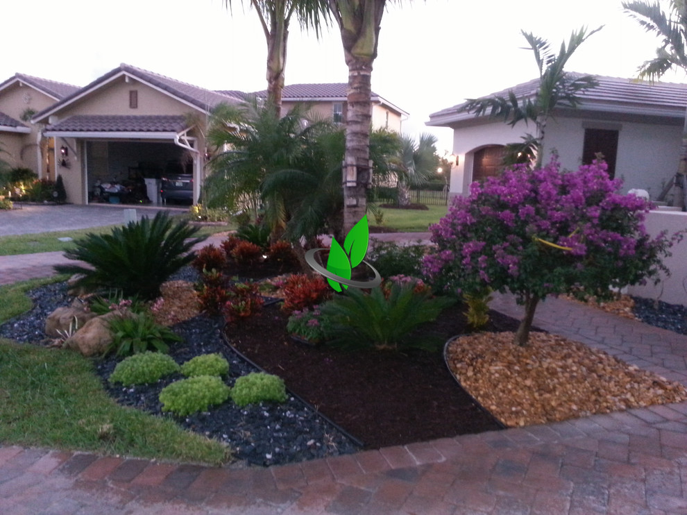 Design ideas for a front yard gravel landscaping.