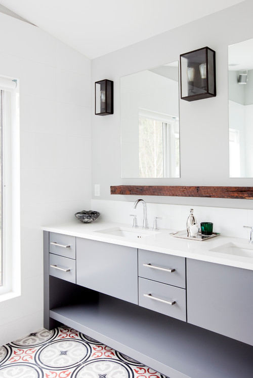Opulent Touch: White Quartz Countertops in Gray Bathroom Vanity Ideas