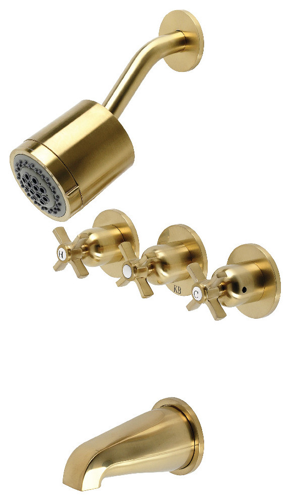 Kingston Brass Millennium Three Handle Tub And Shower Faucet Brushed Brass Showerheads And 0315