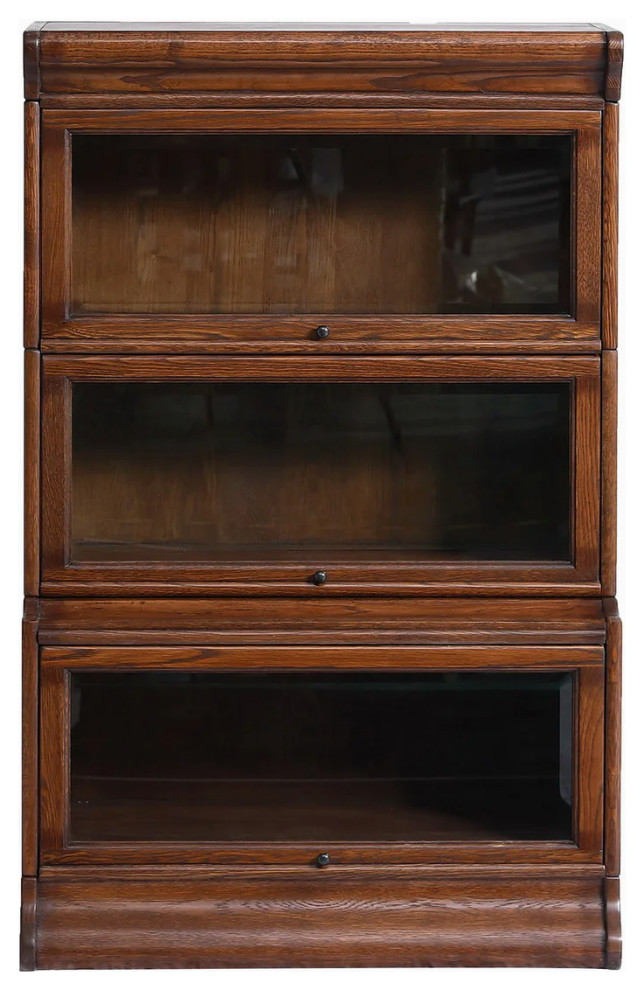 Mission 3 Stack Oak Barrister Bookcase Beveled Glass Walnut Stain Craftsman Bookcases