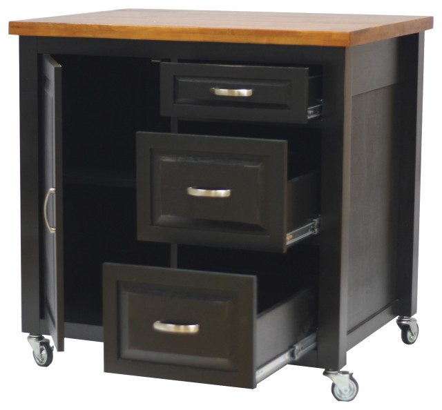 Kitchen Cart Three Drawers Adjustable Shelf Antique Black and
