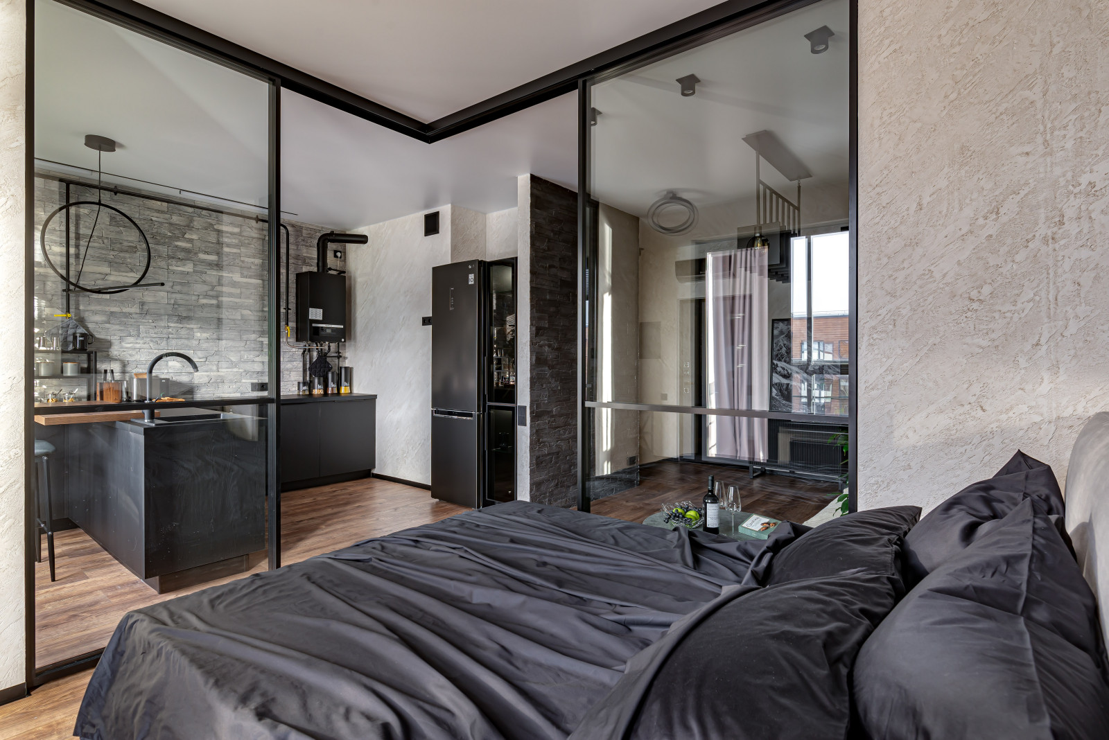 ЖК САМПО. 1-комнатная квартира в брутальном стиле, "от бетона" до заселения