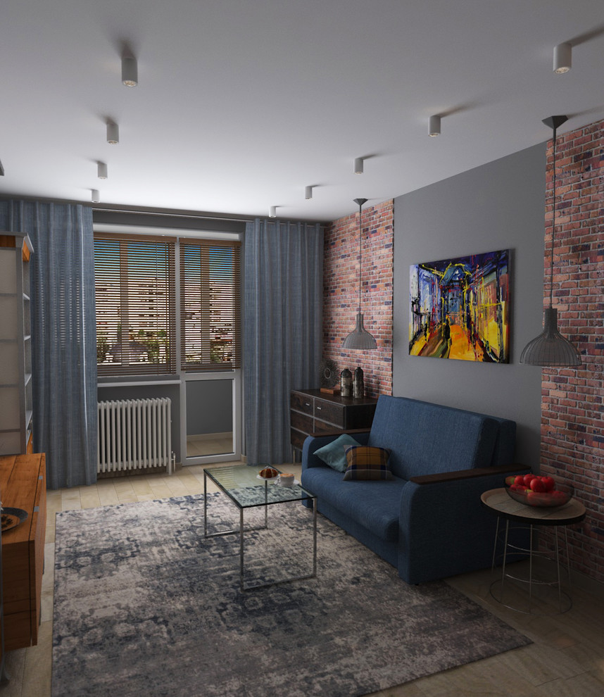 Гостиная в однокомнатной квартире в силе ЛОФТ