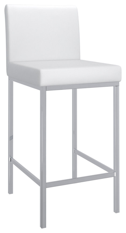Contemporary Faux Leather/Metal 26" Counter Stool, Set of 2, White