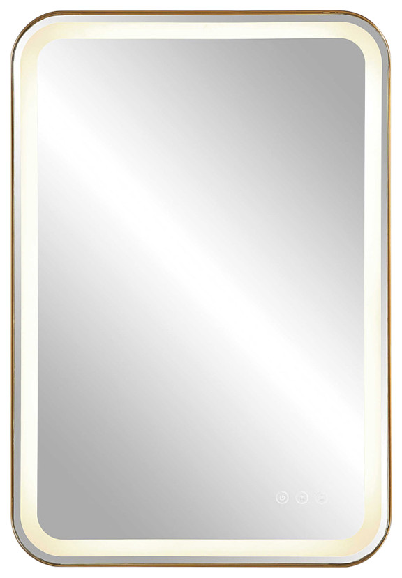 Uttermost Crofton Lighted Brass Vanity Mirror Modern Bathroom
