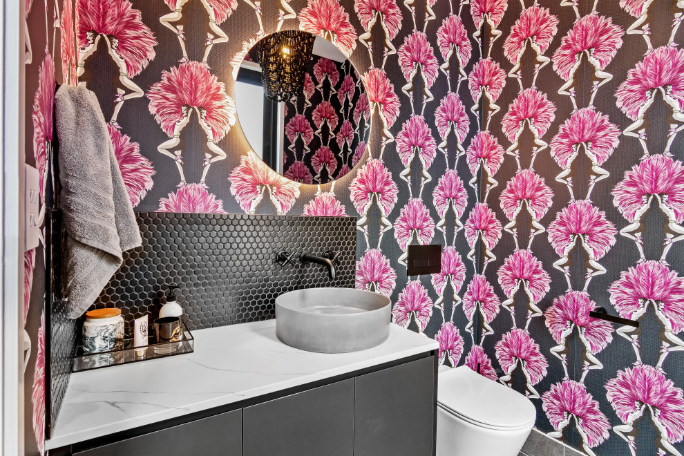 Photo of a contemporary powder room in Brisbane.