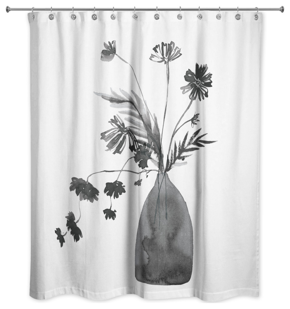 Monochromatic Floral III 71"x74" Shower Curtain, 71x74 Contemporary