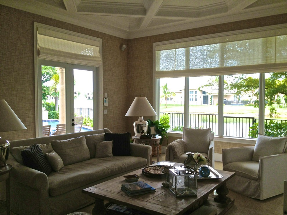 Inspiration for a beach style family room in Miami.