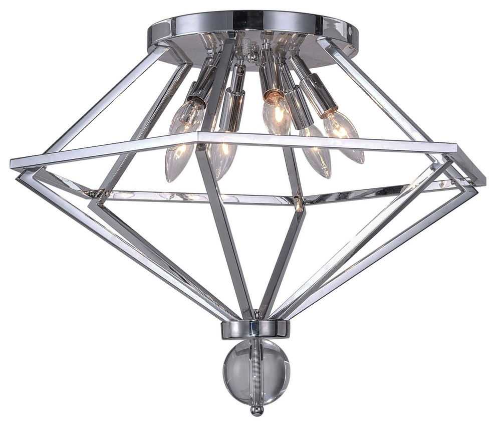 6Light Flush Mount With Chrome Finish Transitional Flushmount