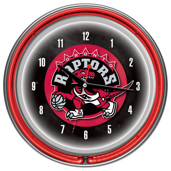 Toronto Raptors NBA Chrome Double Ring Neon Clock