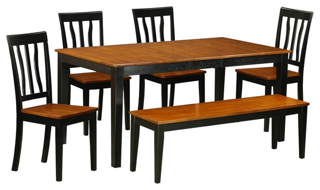 6-Piece Kitchen Table Set, Table and 4 Dining Chairs Plus a Bench, Black