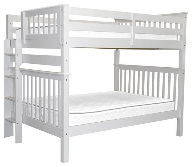 Bedz King Pine Wood Full over Full Bunk Bed with End Ladder in White