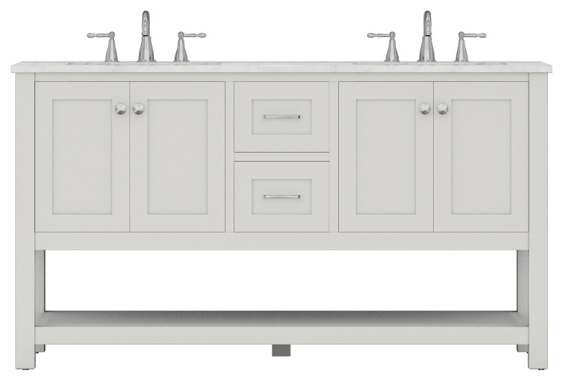 Wilmington 60" Double Bathroom Vanity With Carrera Marble Top