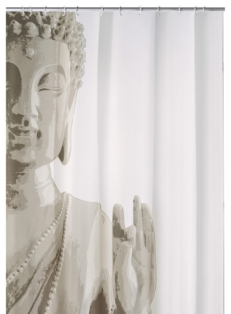 Taupe Fabric Shower Curtain Buddha, Asian Shower Curtains