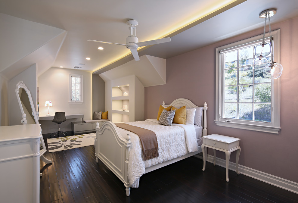 Design ideas for a mid-sized contemporary guest bedroom in Atlanta with pink walls.