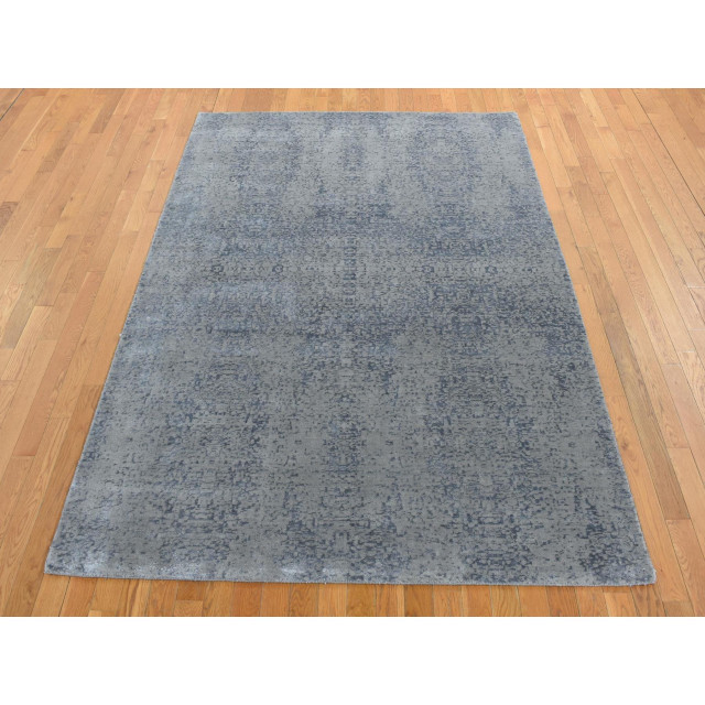 Ash Gray Muted Tone on Tone Wool and Silk Hand Loomed Oriental Rug 6'x9 ...