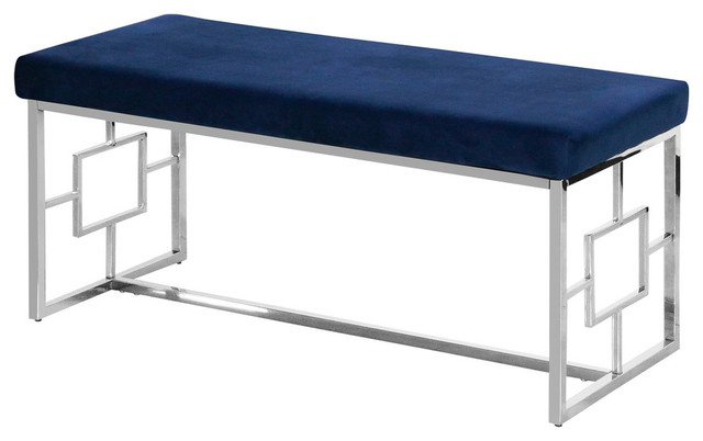 Blue And Silver Stainless Steel Bench Contemporary Upholstered
